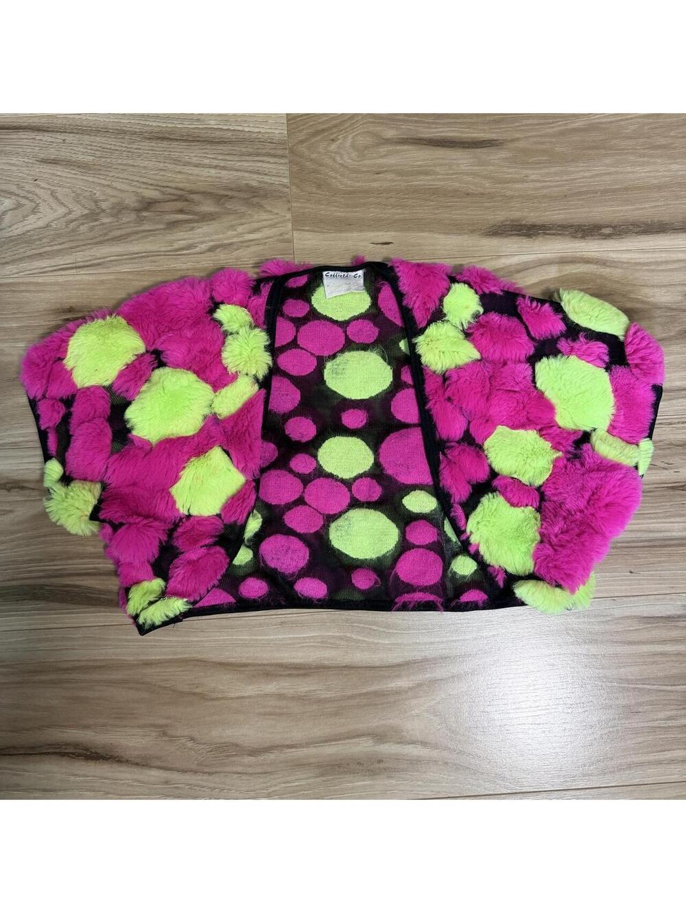 Coffield & Co Pink Neon Green Fuzzy Bolero Shrug Rave